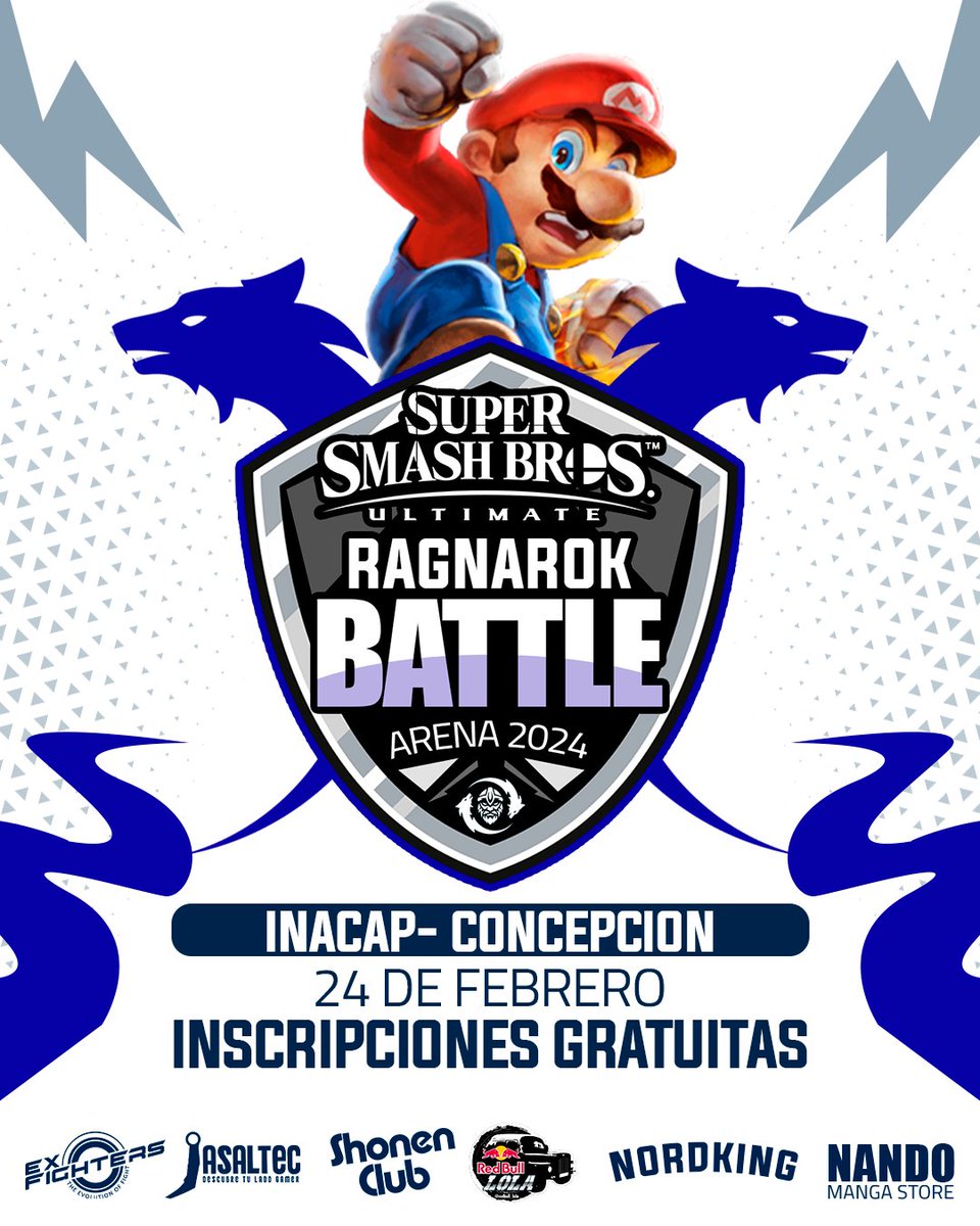 🎮 ¡Anunciamos con emoción el Ragnarok Battle Arena, el torneo de SSBU en Concepción! 🔥💙  
Regístrate en nuestro formulario y únete a la leyenda en INACAP Concepción. 
¡Las inscripciones son gratuitas! 🕹️🏆
start.gg/ragnarokbattle…
.
.
#GOTYRS #SSBU #TyrsEsports