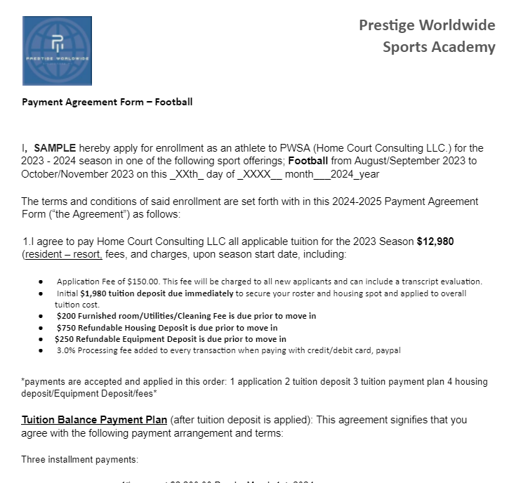Thank you for sending this. The cost to play at this postgrad is just over $12,000. Major details like what kind of housing is made to players, is it 2 to a room or 4, are missing. Provides 10 meals of 21 per week (2 meals/day, Mon-Fri). Expensive pursuit . . . .