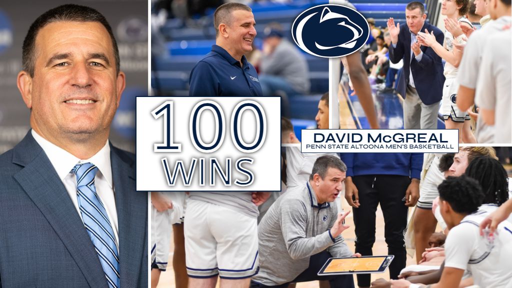 Congratulations to Penn State Altoona men's basketball head coach David McGreal, who achieved his 100th win as the Lions' coach in this afternoon's victory! #d3hoops