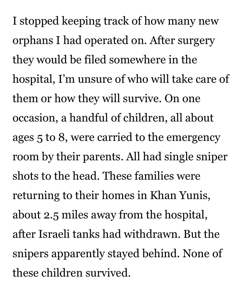 Devastating account in the LA Times from an American doctor volunteering in Gaza. A handful of children were carried into the ER. “All had single sniper shots to the head.”