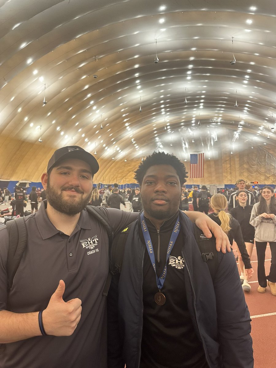 ehttrackfield's tweet image. Couldn’t be more proud of these two seniors. Christopher Manzo broke our school record in the 800 running a scorching time of 1:55.74 and Mike Simeon continues his great season placing 3rd in the Shot Put with a throw of 52’6” at the Group 4 Championships.