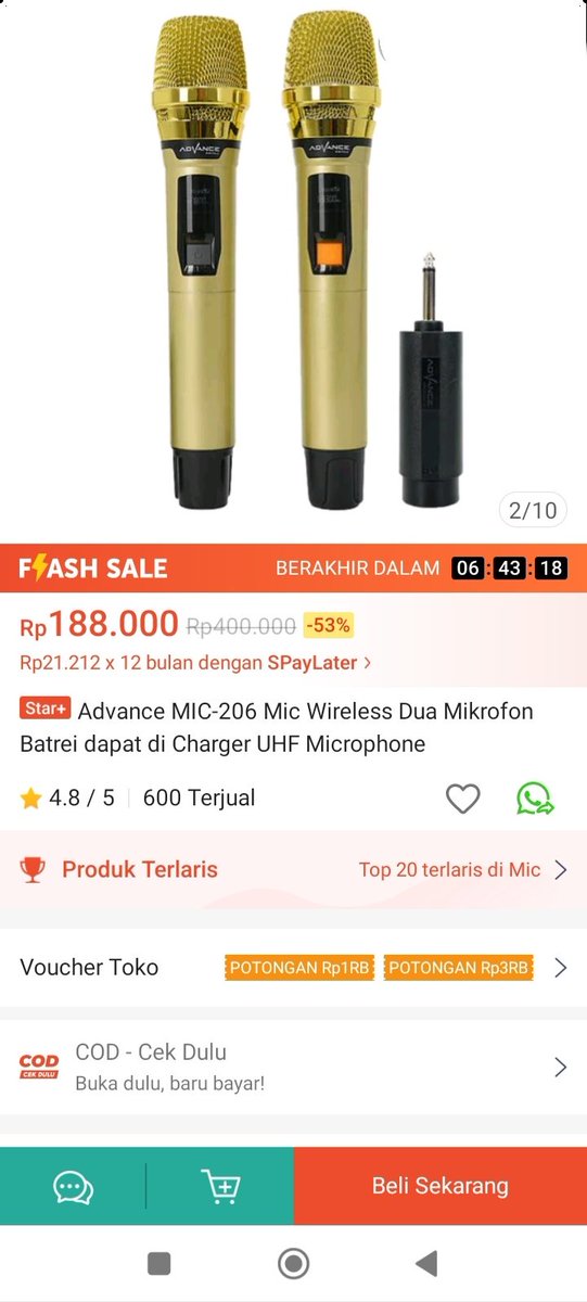 sipjare's tweet image. Ini Mic Tanpa Kabel dapat 2 bisa digunakan bersamaan🫴Advance MIC-206 Mic Wireless Batrei bisa di Charger.Dapatkan disini👉 shope.ee/3ffVIePg2d
#micwireless #RacunShopee #Infokita #ShopeePayTHR #viral #fyp #racunbelanja #Online #elektronik #KPUGagalJurdil