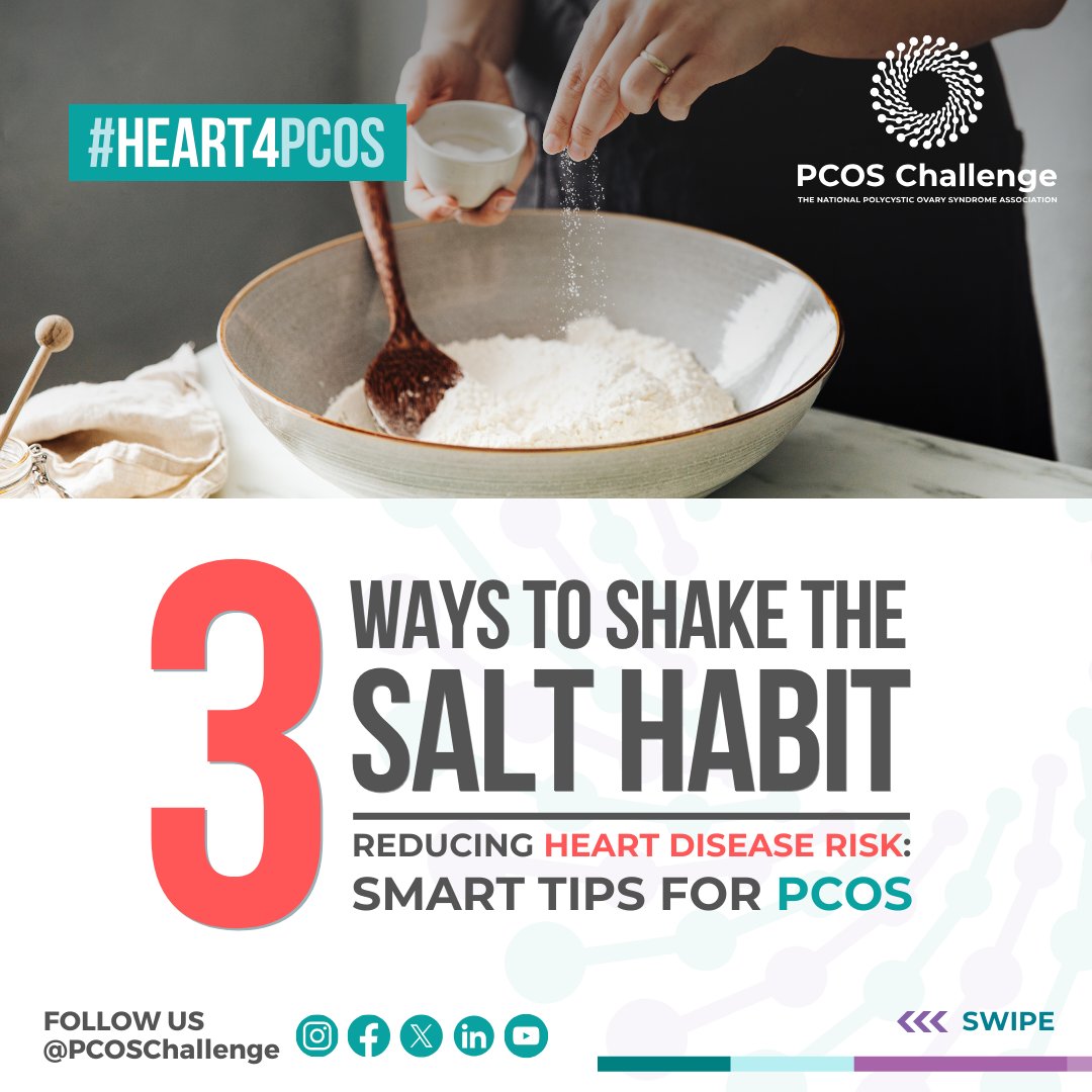 pcoschallenge's tweet photo. 3 steps you can take to lower your sodium intake and protect your #hearthealth with #PCOS.

Trying to cut down on salt? Reply and share your strategies and successes.

Follow @pcoschallenge &amp; @PCOSGurl for evidence-based information about PCOS &amp; #CVD this #heartmonth. #Heart4PCOS https://t.co/9NTG4WV9iW