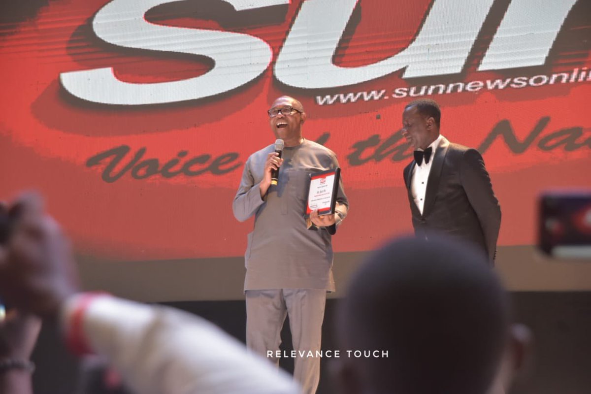 PeterObi's tweet image. I was honored to be named the Political Icon of the Year 2023 by The Sun Awards. While I'm usually hesitant to accept awards in the face of our nation's challenges, this recognition is unique because it aims to celebrate those making significant contributions in various ways to