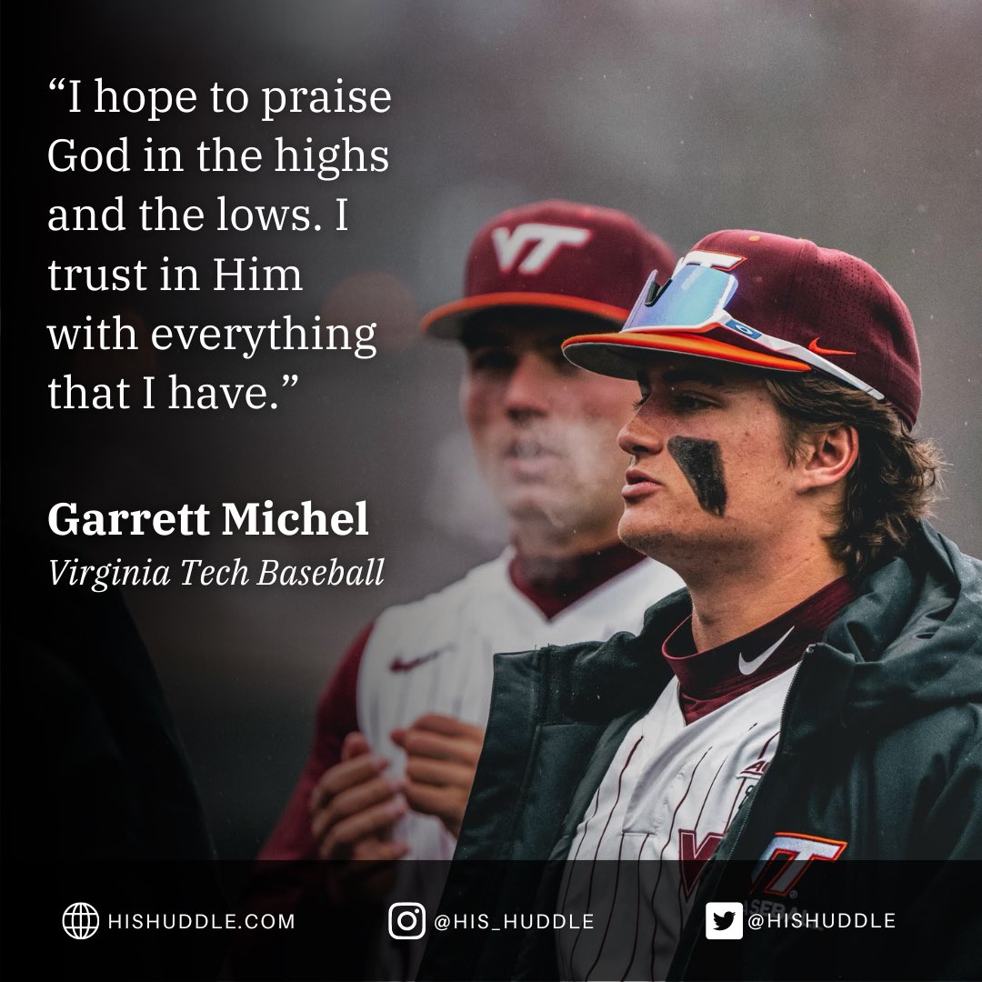 HisHuddle's tweet photo. “I hope to praise God in the highs and the lows. I trust in Him with everything that I have.”

After an impressive freshman year, Virginia Tech infielder @GarrettMichel11 looks to help the Hokies to another great season with faith as his guide.

https://t.co/XPh8LUS0WB https://t.co/Eelv4VwpFV