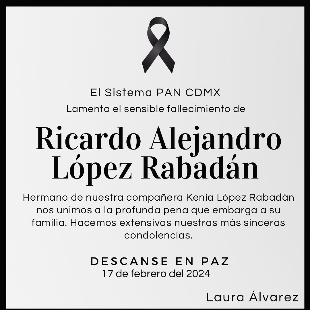 Lamentamos el sensible fallecimiento de Ricardo Alejandro López Rabadán.

Descanse en paz.