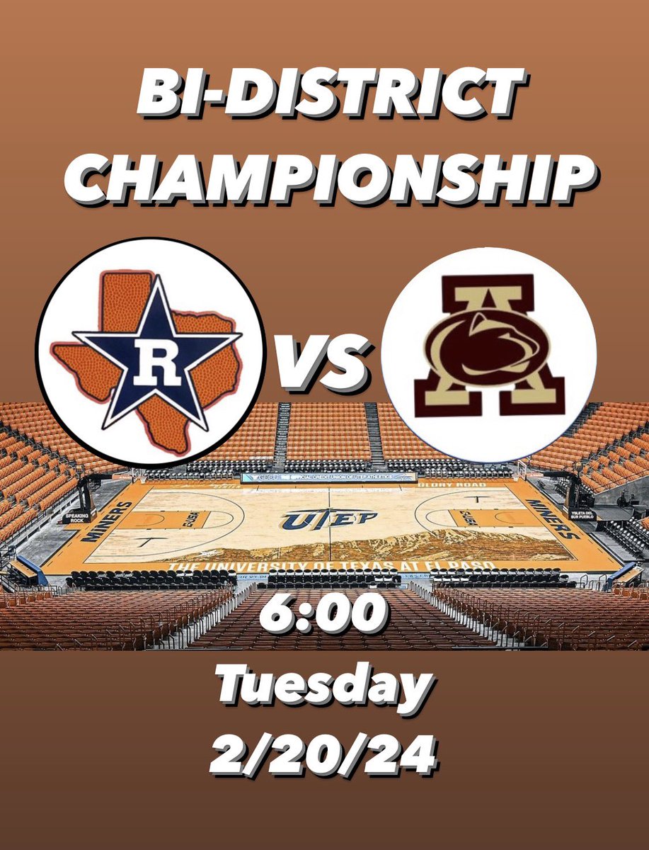 🏆Bi-District Championship Game 🏆 Tuesday, 2/20/24 6:00 PM At Don Haskins Center #riverside4ever @vlara_82 @CoachRecoder @Ranger_StuCo @Riverside_4ever @YISDAthletics1 @ColinDeaverTV @Fchavezeptimes @epsportsnet 📷 IG-@ UTEPMBB