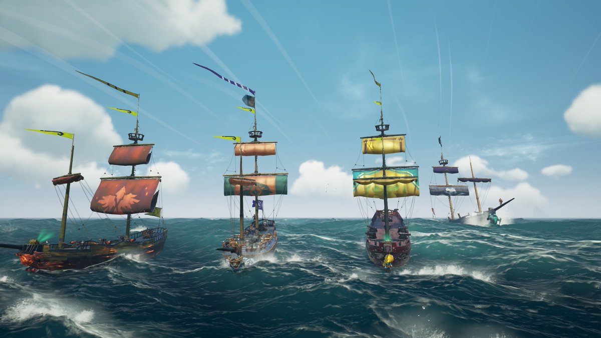 A few shots from our meg fleets today! We're still going, come join us for the hunt for the shrouded ghost! 🦈 
discord.gg/athenasvanguard 

#SeaOfThieves #MegalodonHunt