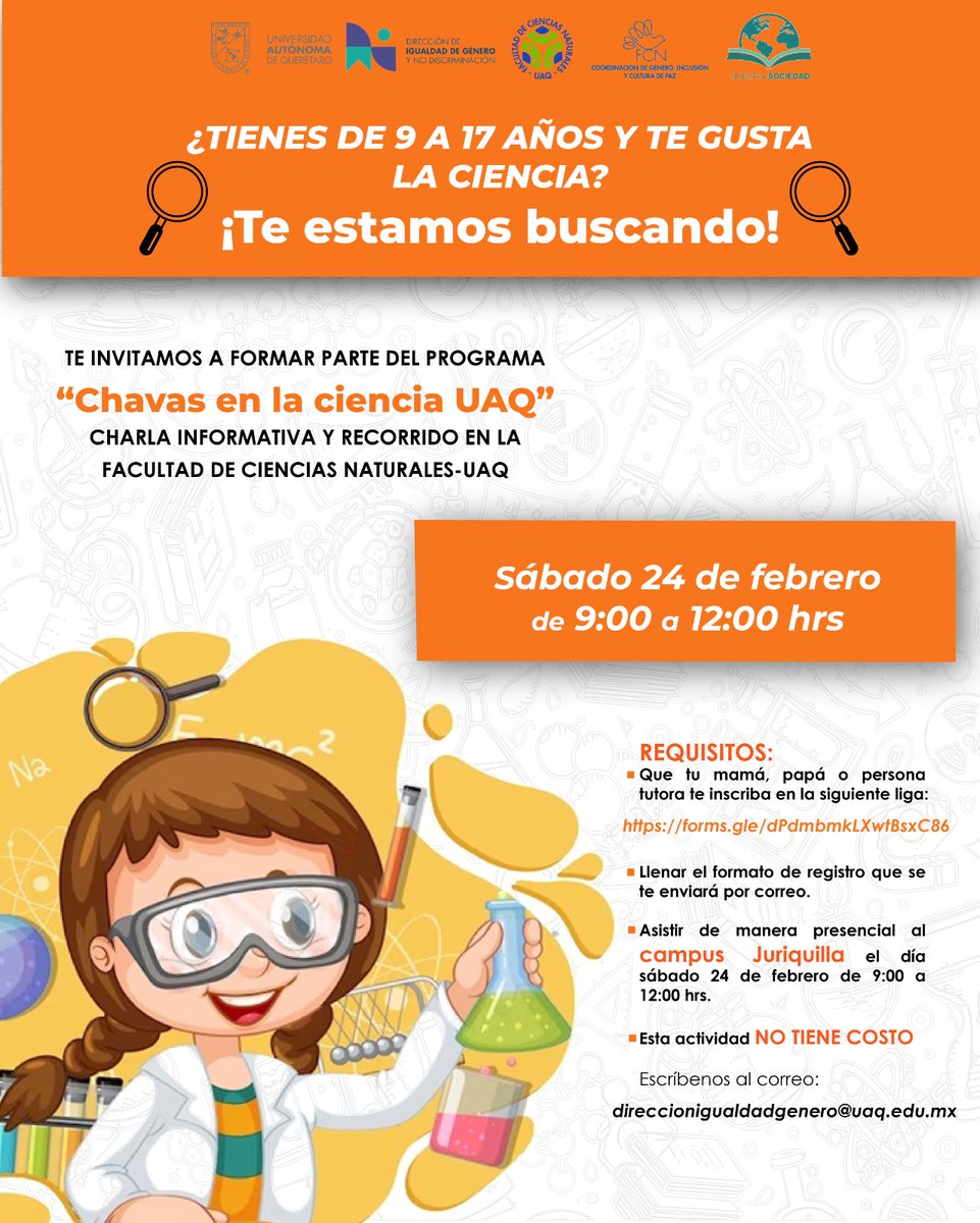 Sci_Soc_UAQ's tweet photo. #Ciencia para chavas ¿Tienes entre 9 y 17 años y te gusta la ciencia?  ¡Esta #convocatoria es para ti! https://t.co/cP1m2mj0MM