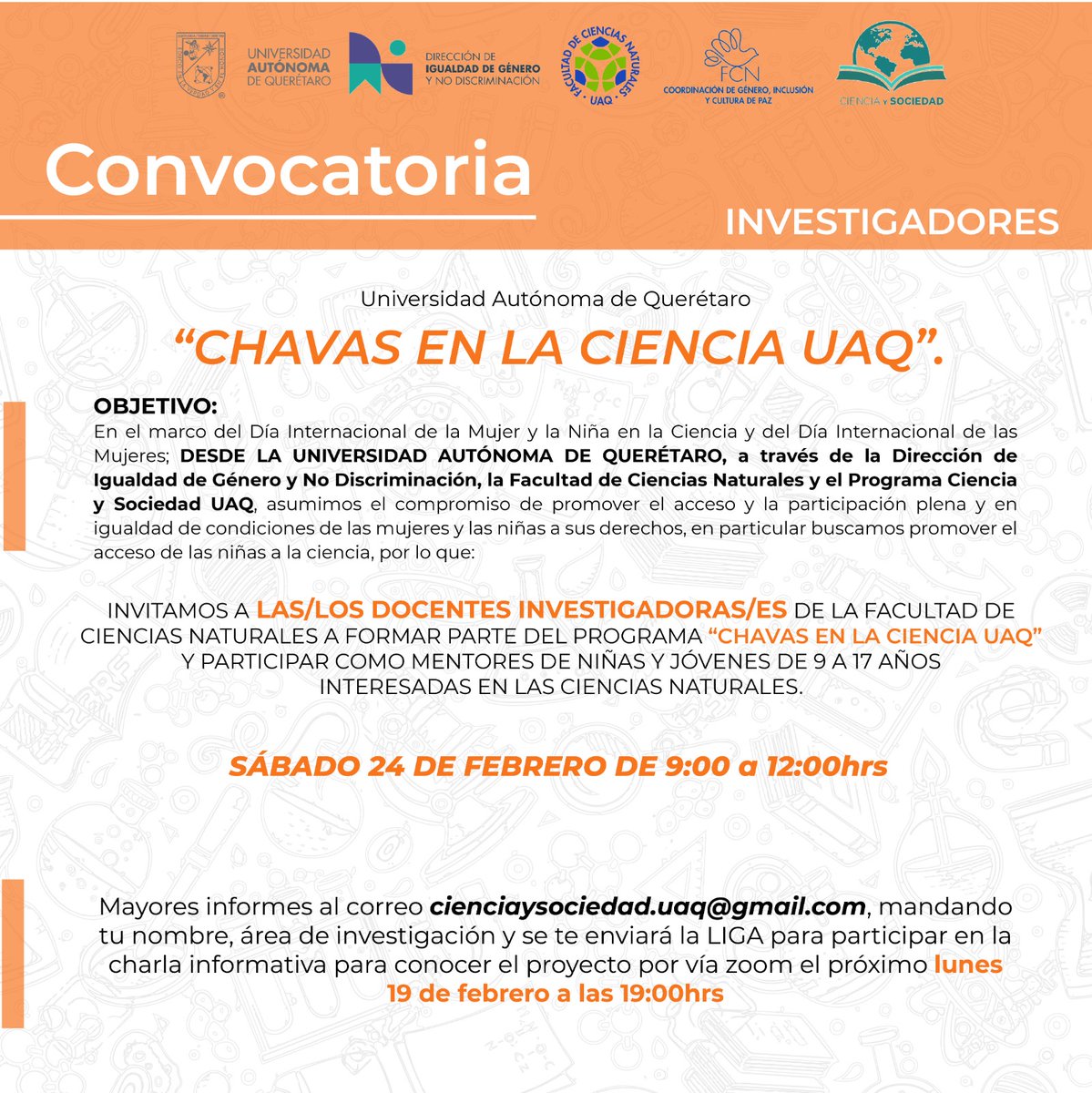 #Ciencia para chavas ¿Tienes entre 9 y 17 años y te gusta la ciencia?  ¡Esta #convocatoria es para ti!