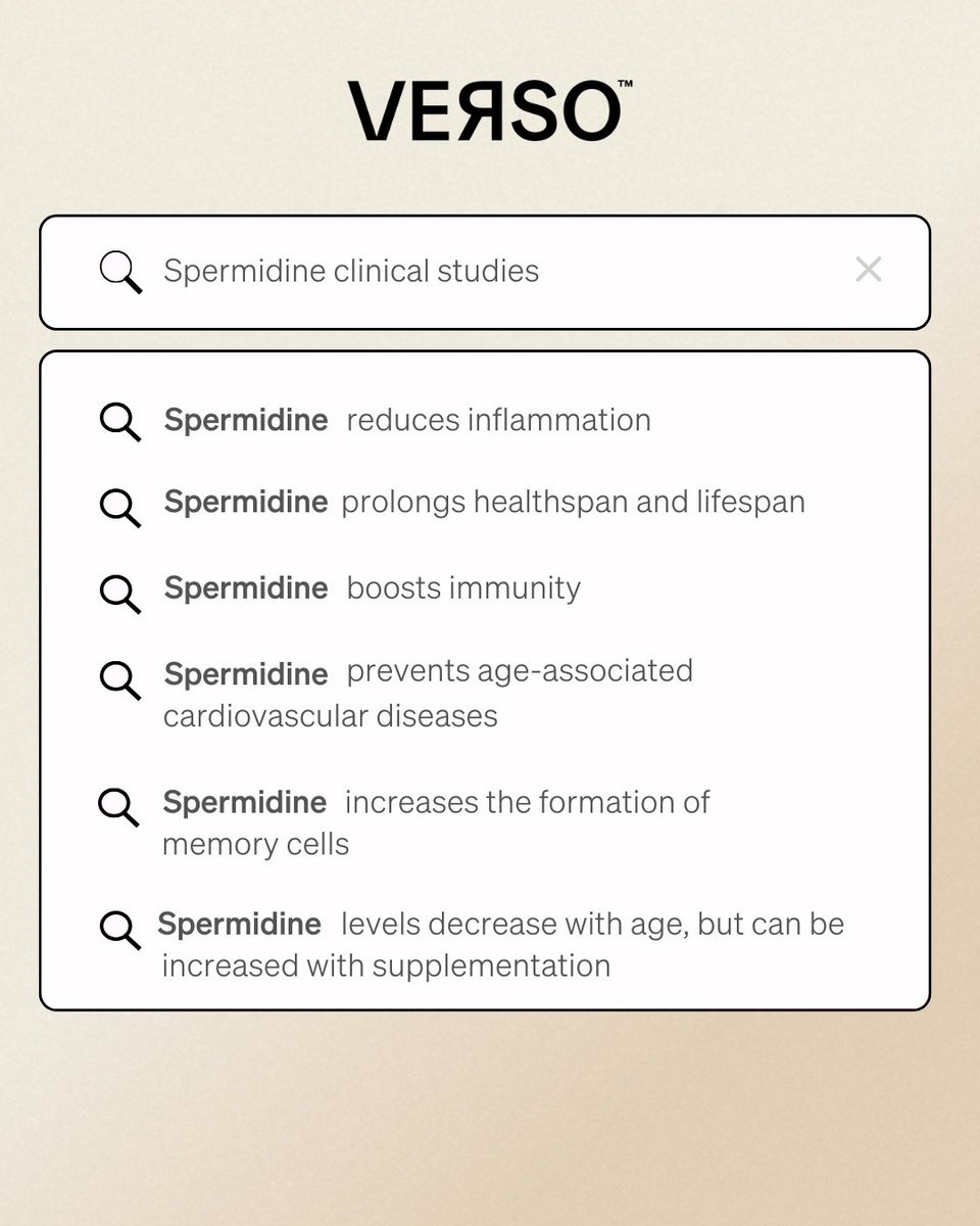 get_verso's tweet photo. ✨ Spermidine ✨

 Recent scientific studies finds spermidine beneficial for:

🧠 Brain
🧬 Aging
❤️ Heart Health
🦠 Immunity

💊 Clean Being is formulated with Spermidine, Dihydroquercetin, and Luteolin to help you live better for longer. https://t.co/vqic5SGz6j