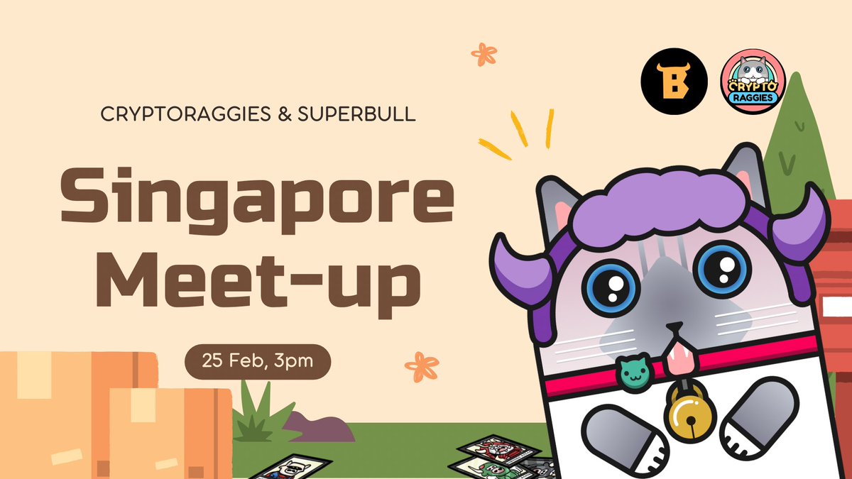 Following recent successful <a href="/CryptoRaggies/">CryptoRaggies 😸</a> &amp; <a href="/SuperBull_io/">SuperBull</a> CONvention in Vietnam, Japan &amp; Korea… we are finally doing one in SINGAPORE!!!

That’s right, if you are in Singapore or visiting on the 25FEB, do join us at 3pm for a chill out session!

DM me for more details!