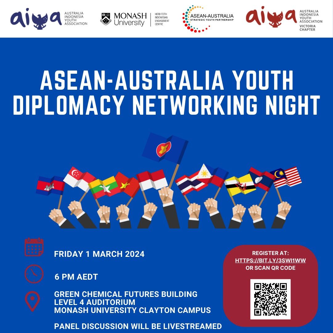 2024 marks the 50th Anniversary of ASEAN-Australia Dialogue Relations. Come join us for an evening of engaging discussion and networking! 🗓️Fri, 1 Mar 2024 ⏰6pm AEDT 📍Green Chemical Futures Building Level 4 Auditorium, Monash University Clayton Campus 🔗bit.ly/ASEAN-Australi…
