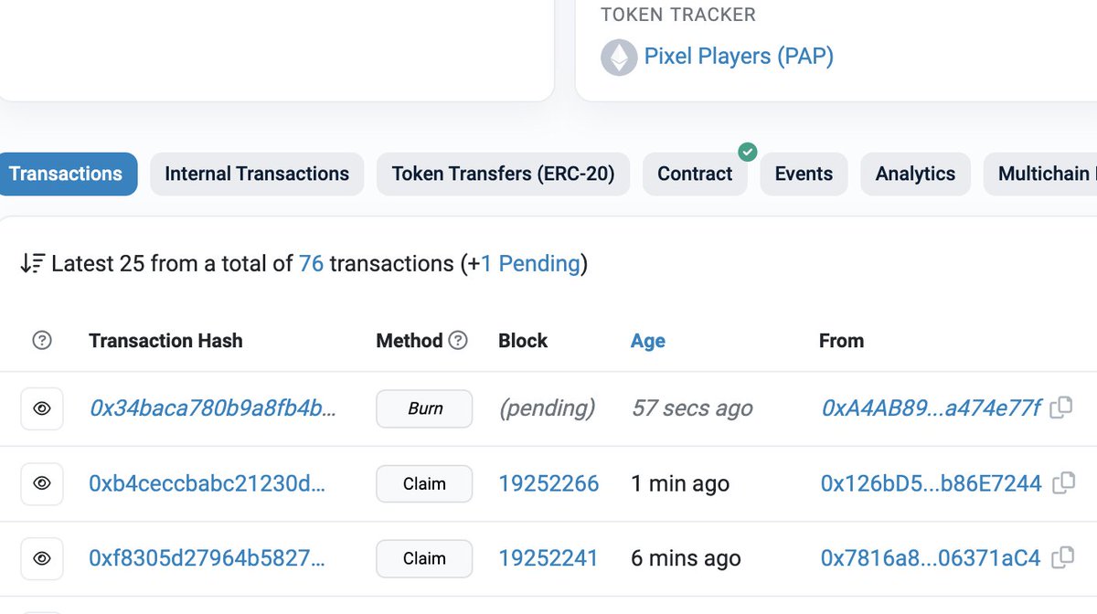 sniperdev_'s tweet image. why yes, yes that is a pending burn transaction on a Pixel Player 👀🔥