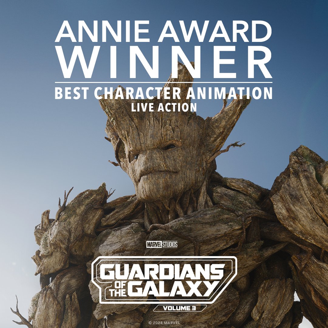 Congratulations to the cast and crew of Marvel Studios’ Guardians of the Galaxy Vol. 3 on their Annie Awards win for Best Character Animation – Live Action.