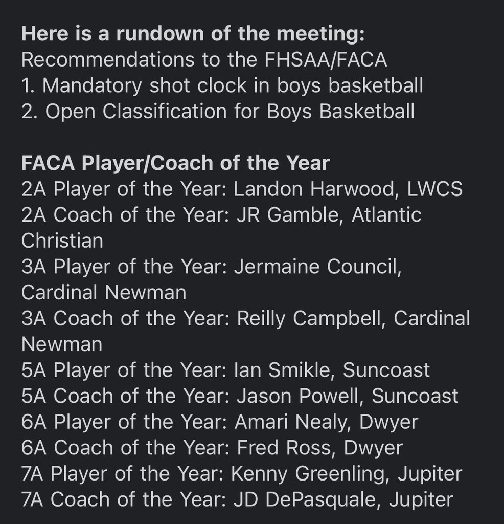 Congrats to the FACA District 20 Coaches / Players of the Year for Palm Beach County and E. Hendry! All of these awards were nominated and voted by coaches. A screenshot of the award / recommendations are below. Looking forward to even more coaches in Dis20-FACA next year.