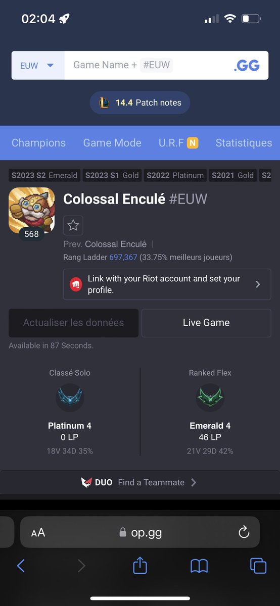 KPCenarius's tweet photo. Excuse-moi mais c’est toi ça ?? 😂😂
Outre ton winrate digne d’un bronze 4, je constate que les insultes et les gamineries ça date pas d’aujourd’hui. 
J’espère que @CedricDoumbe va s’occuper de ton cas. https://t.co/7147PFlMfC