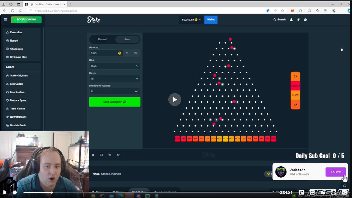Finally hit 1000x On Plinko during Stream on <a href="/Stake/">Stake.com</a>. Having a blast here streaming on <a href="/kick/"></a> 
kick.com/veritasdh
#stake #kick #KickStreamer #kickstreaming #KickStreamers #streamers #streamercommunity #stream