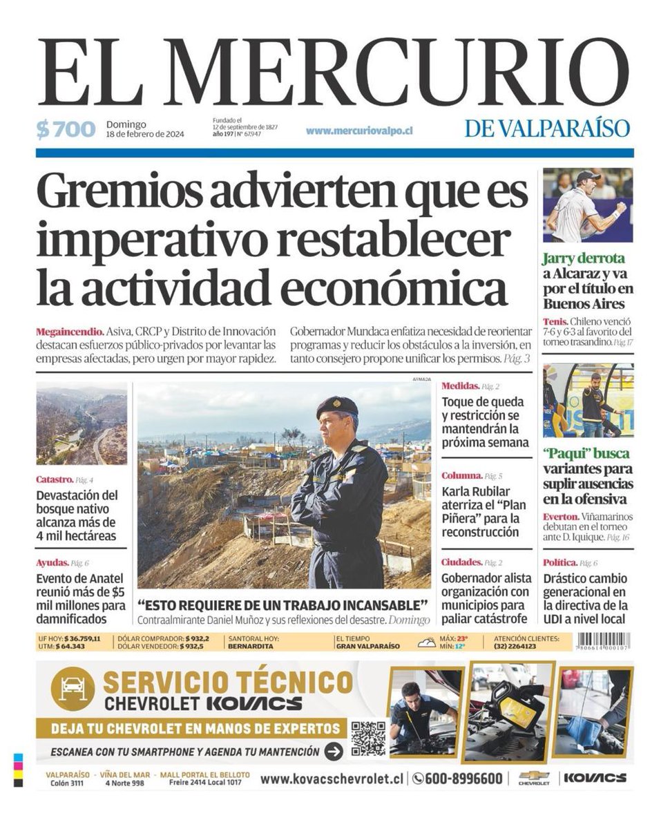 📣 Este domingo en El Mercurio de Valparaíso
🗞️ Gremios advierten que es imperativo restablecer la actividad económica
📷 Toque de queda y restricción se mantendrán la próxima semana
🌎 Lee más en mercuriovalpo.cl
