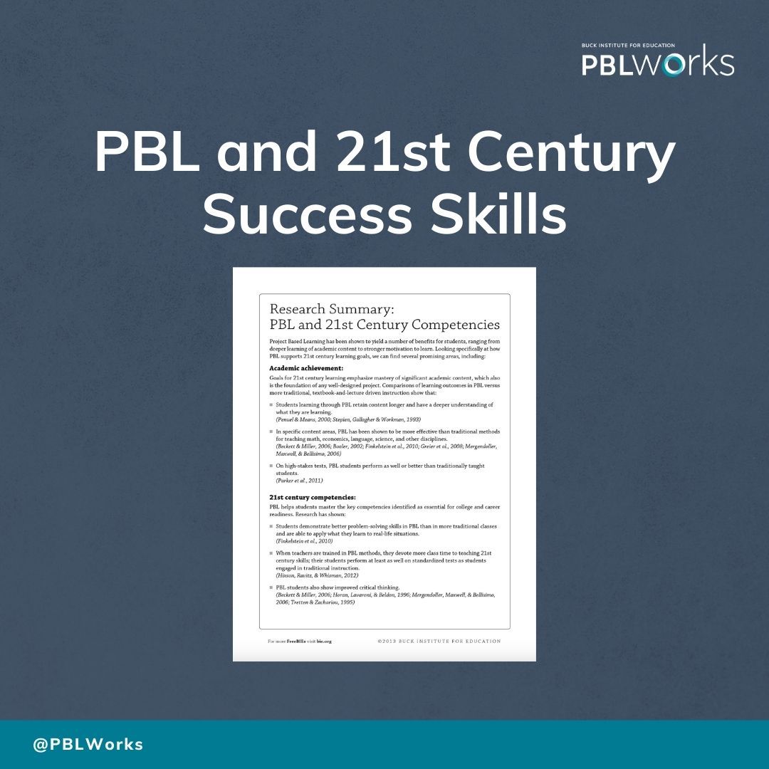 PBLWorks's tweet image. In PBL classrooms, students demonstrate improved attitudes toward learning. There is greater engagement, self-reliance, and increased attendance compared with more traditional settings. (Thomas, 2000; Walker &amp;amp; Leary, 2009)

Read more here: bit.ly/2tblU8y