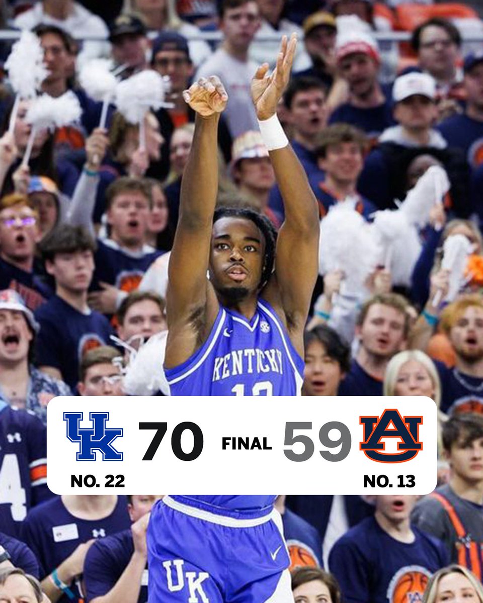 SECNetwork's tweet photo. ROAD DUB FOR THE WILDCATS‼️

Kentucky snaps Auburn's 16-game home winning streak 😼

(📸 @KentuckyMBB ) https://t.co/hH87RBpzv1