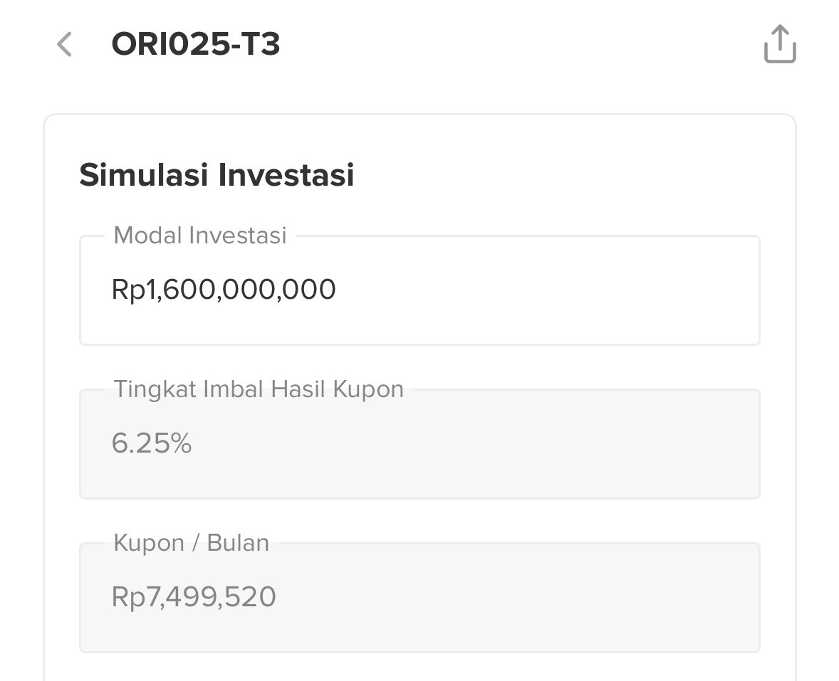 Rp 1,6M kalau simpen di:

Obligasi FR: dapet Rp 51juta per 6 bulan.

ORI025T3: dapet Rp 7,5juta per bulan.

Dua-duanya dijamin negara.

Ga usah urus penyewa 👌🏻