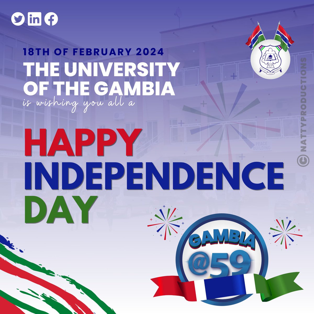 Happy 59th Independence Day to The Gambia! On this special occasion, we join our fellow Gambians in celebrating the journey of our beloved nation. Wishing everyone at home and abroad a day filled with joy, pride, and unity! 🇬🇲❤️ #GambiaIndependence #Gambia59