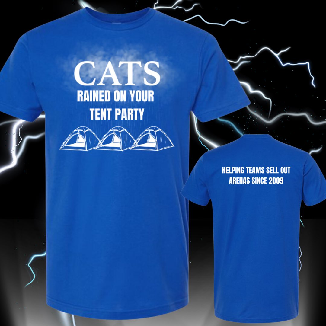 What a win!! CATS RAINED ON YOUR TENT PARTY! ⚡️🏀⛈️🔵 Shop online only at kentuckybranded.com/shop/cats-rain…