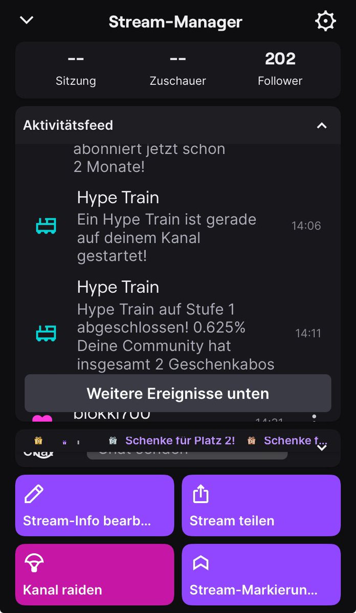 Mein erster Hypetrain 😍dafür das ich noch relativ NEU bin ich mit meiner Entwicklung sehr zufrieden Zuschauer steigen auch erst waren es immer 6 jetzt bin ich im Durchschnitt schon bei 9 🙏🏽