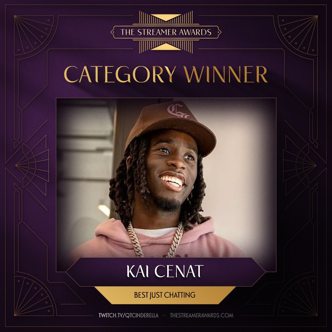 CONGRATS TO @KaiCenat FOR WINNING BEST JUST CHATTING STREAMER! HE’S AT THE TOP OF THE STREAMING GAME! W IN THE CHAT FOR KAI twitch.tv/qtcinderella