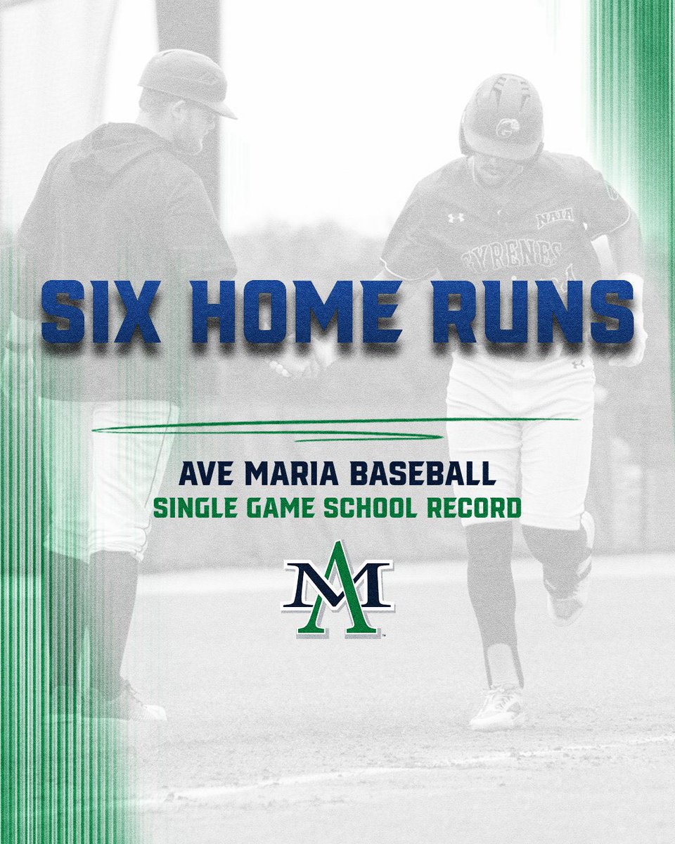 GyreneBaseball's tweet photo. NEW. TEAM. RECORD.
Your Ave Maria Gyrenes hit 6️⃣ HR’s today! That’s a single game team record!
Luis Rodriguez-Gallo (x2)
Davis Blair (x2)
Francesco Barbieri
Michael Kelly
#WelcomeToTheRodeo
#GUYrenes📈 https://t.co/q61f7Me2Ow