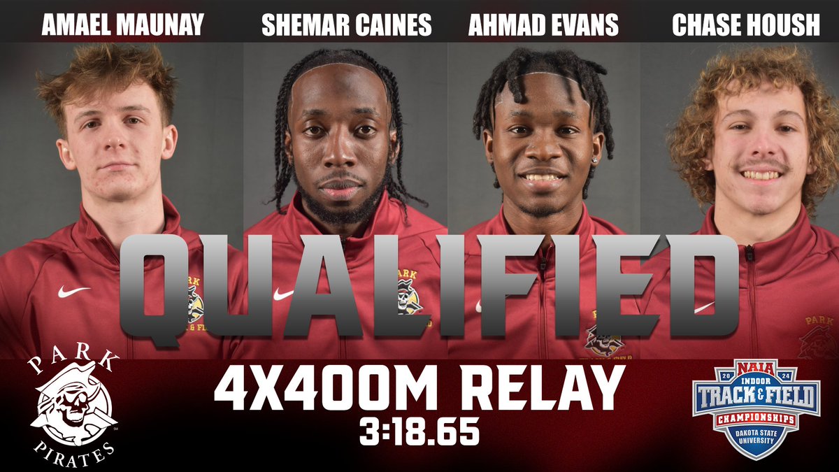 INDOOR T&amp;F, The <a href="/pirates_tfxc/">Park Pirates T&F/XC</a>' 4x400m Relay team has qualified to #NAIATrack Indoor Nationals after today's performance at the 2024 @HeartSportsNews Indoor Track &amp; Field Championships! Congrats Amael, Shemar, Ahmad, and Chase! #GoPirates🏴‍☠️