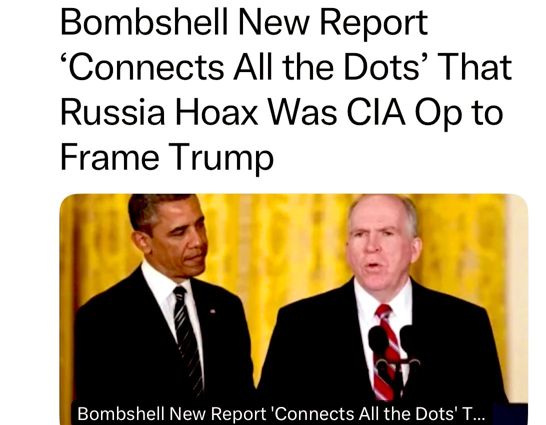 ClownsOfCSPAN's tweet photo. BIGGEST SCANDAL IN POLITICAL HISTORY: The CIA has been basically stealing elections around the world and in the United States for years now, and they got caught."
Bombshell New Report 'Connects All the Dots' That Russia Hoax Was CIA Op To Frame Trump
https://t.co/zj67lrfvi4 https://t.co/6NDjTJh1ew