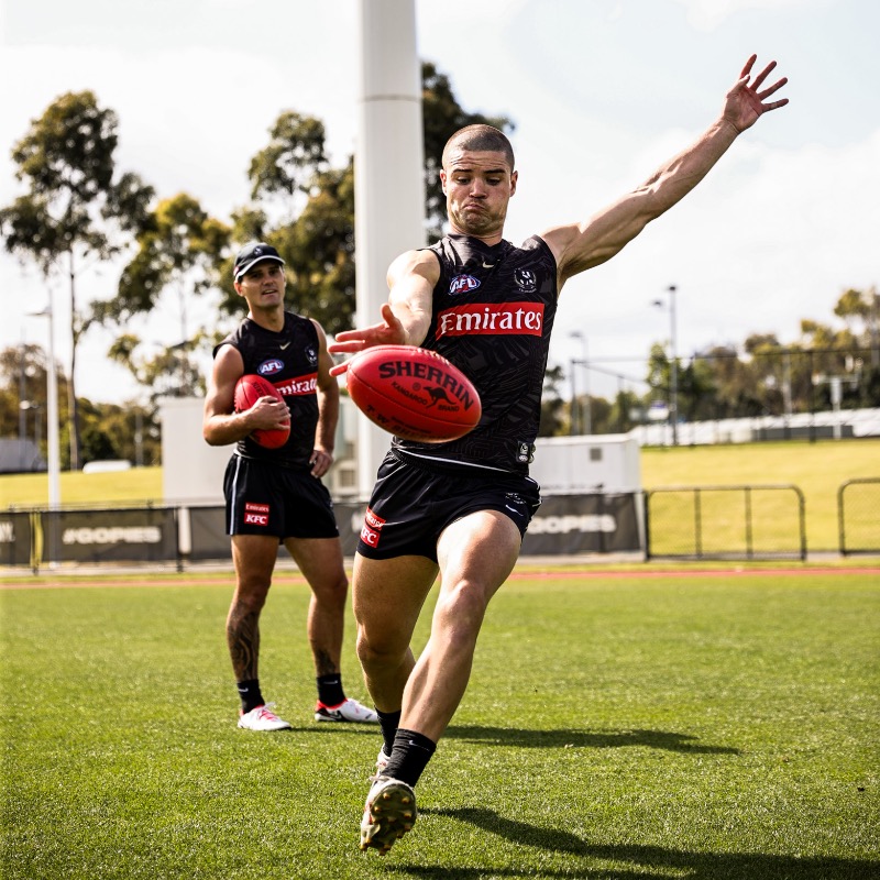 CollingwoodFC's tweet photo. While it is Taylor Swift’s ballad ‘Wildest Dreams’ that will be one of many that echoes around the MCG this weekend, across the road, a new duo’s own improbable dreams are playing out right in front of their own eyes.

Two new Magpies living their dream 📝 https://t.co/ARz2Vfbw2f