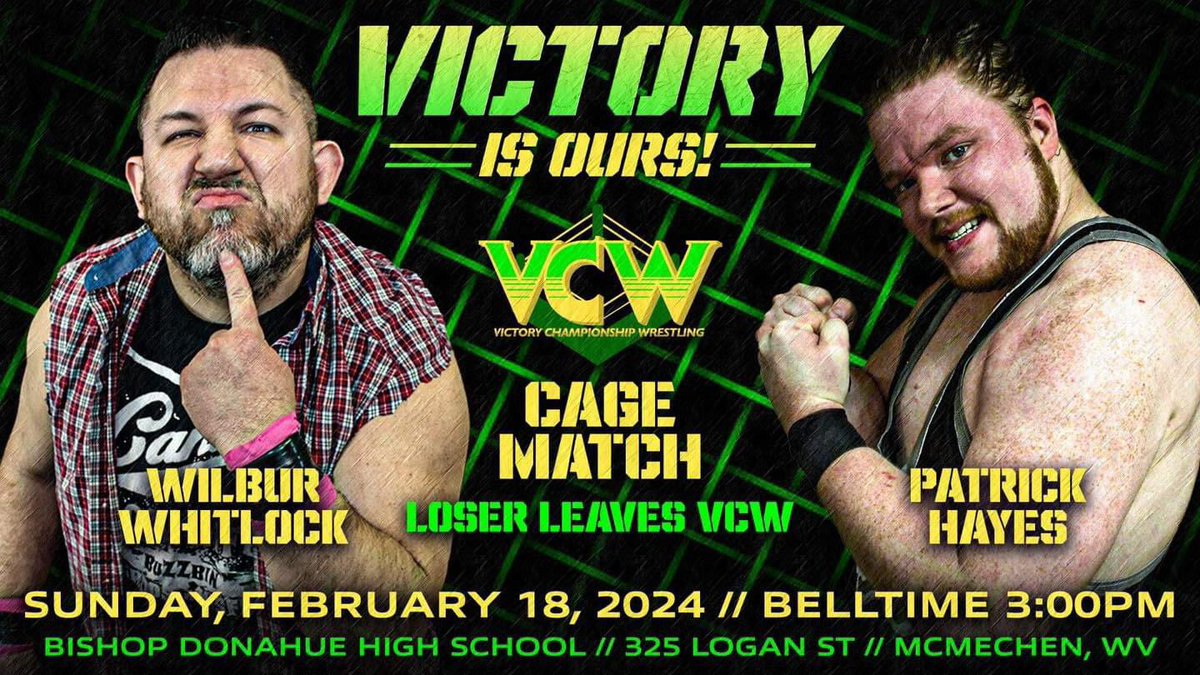 VCW Faithful, it doesn’t get more personal than this.  Two former best friends and teammates are now facing each other in a Loser Leaves VCW cage match.  Wilbur Whitlock takes on Patrick Hayes!