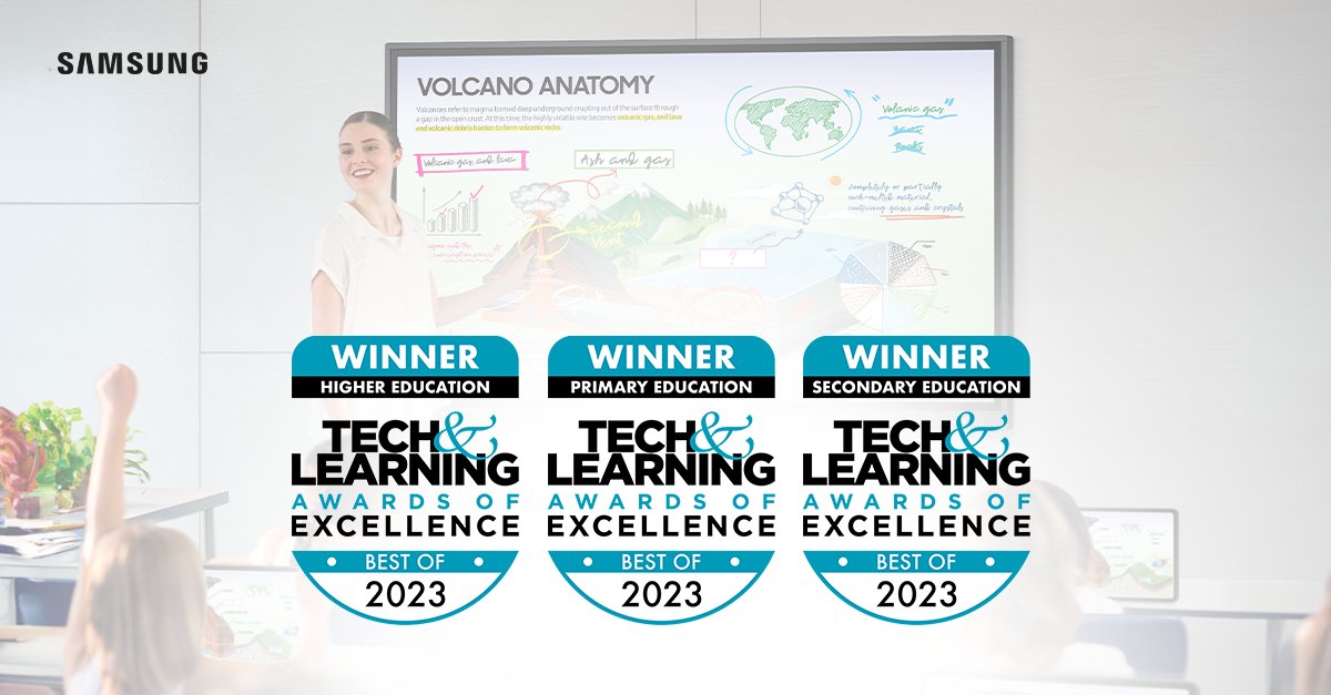 We're honored to announce that #Samsung's WAC has been distinguished in all three educational sectors (Primary, Secondary, and Higher Education), by Tech & Learning's Best of 2023 awards! Learn more: smsng.us/3HYZUEp.