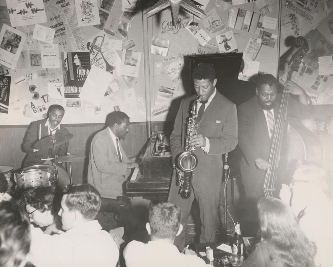 Thelonious Monk by Quartet at The Five Spot with Sonny Rollins, Ahmed Abdul-Malik m, Roy Haynes. Five Spot, New September 1958. Photo by Marvin Oppenberg.