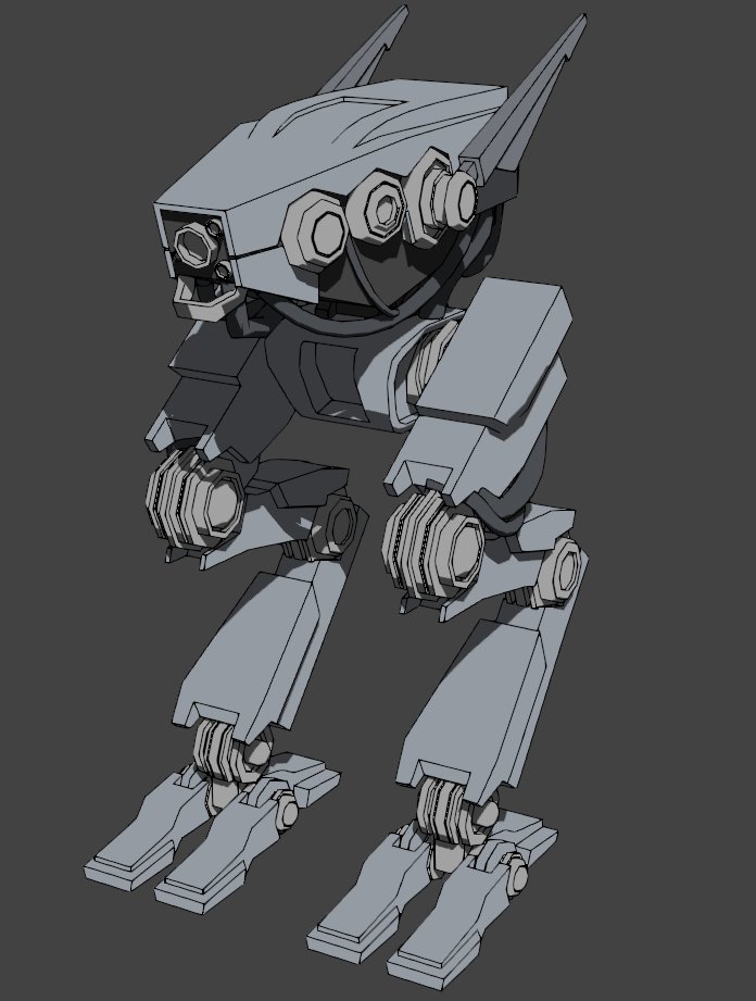 HazzardGamework's tweet photo. Time for a 3d art pass on my VS clone project, working on a new mech design to replace the prototype model.  I'm loving this grease pencil line-art modifier in Blender, now to see if I can translate this into Unity shader graph XD
#blender #nbpr #unity #gamedev https://t.co/TC5S5Aq5d4