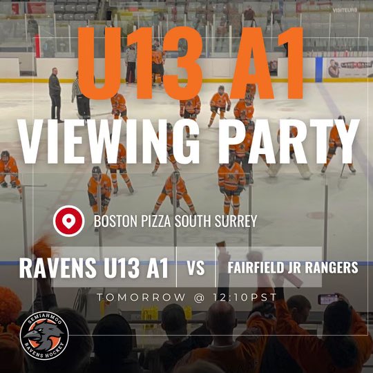 The U13 A1 team have advanced to the finals of the Quebec International Pee-Wee Hockey Tournament!! 👏🥳 The Ravens will be hosting a viewing party at Boston Pizza South Surrey tomorrow for the game. LETS GO RAVENS!