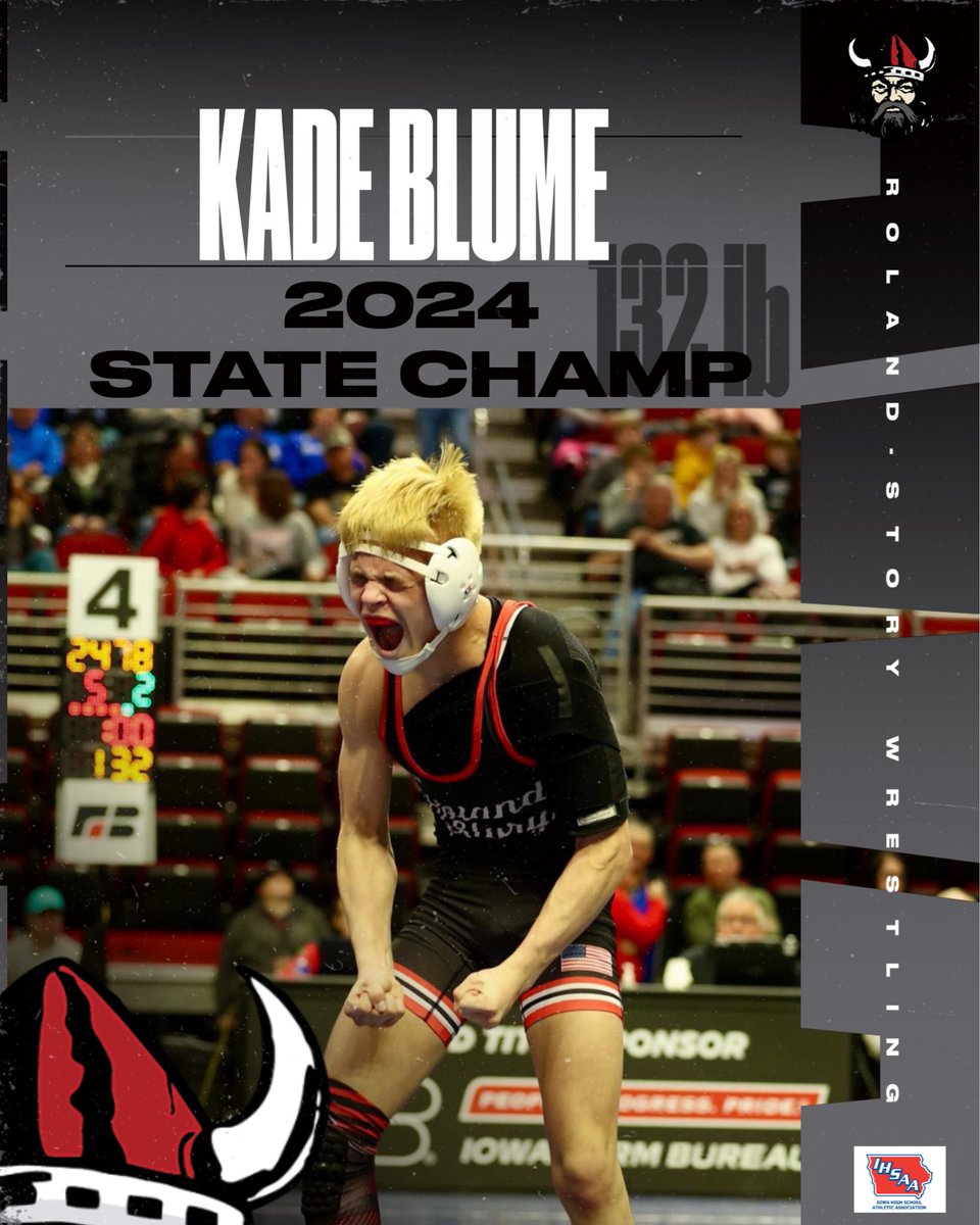 Congrats to Roland-Story’s Kade Blume on becoming a 3-time State Champion tonight at 132 in Class 2A. 

#6 seed Blume wins match over #1 seed Dietzenbach, Burlington ND 10-3

<a href="/KadeBlume/">Kade Blume</a> finishes Norse career w/ 3 titles in as many tries, undefeated 2024 record 40-0 &amp; #1!

#iahswr