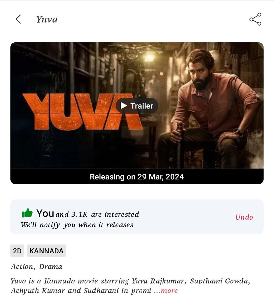 Finally, 3.1K people hit the  interested button for #Yuva #YuvaTheFilm
@YuvaTheFilm @yuva_rajkumar

Show some more interest on #BMS
#Yuvarajkumar #YuvaOnMarch28 #Yuvarathnaa #DrPuneethRajkumar #DrShivaRajkumar #Dodmane #DodmaneHuduga #Appu #AppuBoss