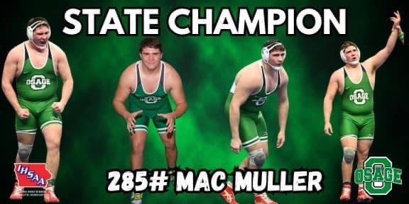 OsageAthletics's tweet photo. Mac Muller is your Class 2A CHAMPION at 285 lbs!! 🏆 #GreenDevilPride🟢⚪️
1st Place Match - Mac Muller (Osage) 52-0 won by decision over Russel Coil (Columbus/WMU) 48-2 (Dec 8-3) https://t.co/pBdbdJTh2f