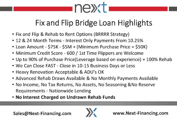 Next-Financing Fix & Flip Loans are BLOWING UP! Up to 90% LTV (can get to 100%), Rate 10-12%, 12-24 Month Term, Interest Only, & No Prepay #fixandfliploans #realestate #fixandfliprealestate #fixandfliphouses #investorloans #realestateinvestor #hardmoneyloans #AdvancedDraws #BRRRR