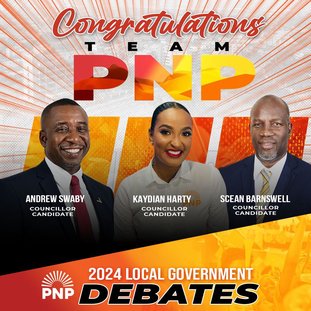 MarkJGolding's tweet photo. Well done #TeamPNP 
Cllr Candidate Andrew Swaby 
Cllr Candidate Kaydian Harty
Cllr Candidate Scean Barnswell 
It’s time for a Local Government that works for and behalf of the people. 
#StartLocal #LocalGovernmentDebate https://t.co/tGuFhWOtjU