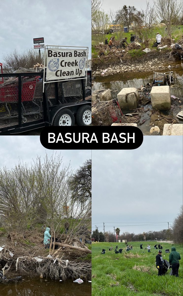 KSABeautiful's tweet photo. A chilly morning didn’t stop this crew! Basura Bash volunteers showed up to clean the Zarzamora Creek @cityleonvalley 💪🏼 A special thanks to River Aid San Antonio @BasuraBash for organizing this city-wide waterways cleanup @COSAGOV #BasuraBash #volunteer #keepSAbeautiful https://t.co/wRNfSUCvrS