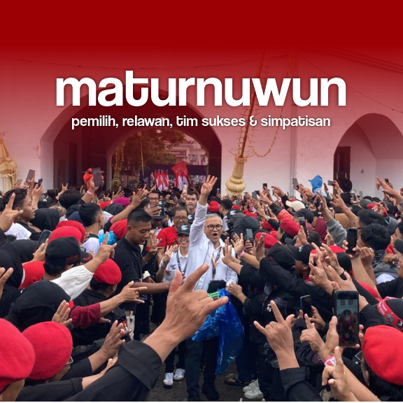 Terima kasih, Matur Nuwun untuk seluruh pemilih, relawan, tim sukses dan simpatisan yang telah memberikan suara untuk <a href="/ganjarpranowo/">Ganjar Pranowo</a> - <a href="/mohmahfudmd/">Mahfud MD</a>, <a href="/PDI_Perjuangan/">PDI Perjuangan</a> dan <a href="/ariabima99/">Aria Bima</a> 

Terus kawal bersama suara kita hingga tiba hari pengumuman hasil resmi dari <a href="/KPU_ID/">KPU RI</a>.
