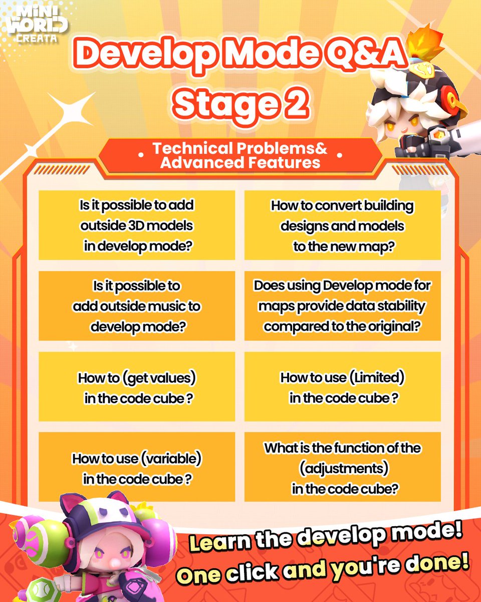 miniworldCreata's tweet image. 開発者モード Q&amp;amp;A はこちら！📘
💥経験豊富な開発者のために、隠されたヒントや高度な機能のロックを解除します。
👉 開発の視野を広げ、無限の創造性を解き放つために、より深く掘り下げましょう！
🔗 リンクをクリックしてQ&amp;amp;Aをご覧ください:
miniworldgame.com/news/45
#miniworld
#ミニワールド