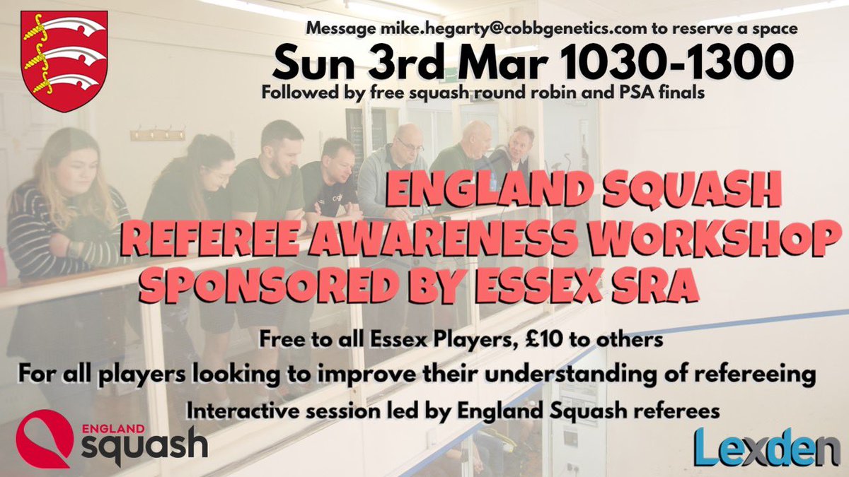 Not long to go now before our action packed weekend of squash events kicks off!!

Our PSA Challenger 3 runs from Thursday 29th Feb - Sunday 3rd Mar - viewing is free to all!

psaworldtour.com/tournament/wr-…

One week to go to enter our one day graded!

lexdenrfc.co.uk/product-catego…