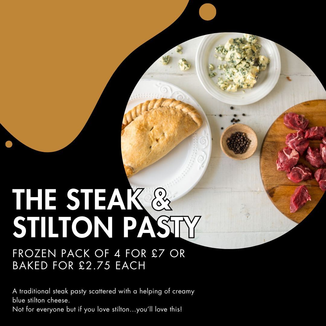 For the stilton lovers! Our Steak & Stilton Pasty is available to pre-order for freshly baked collection at £2.75, or as a frozen 4 pack at £7. Ring us on 01637889388 to pre-order. We ask for at least 1.5hrs notice so that we can ensure your order is ready!