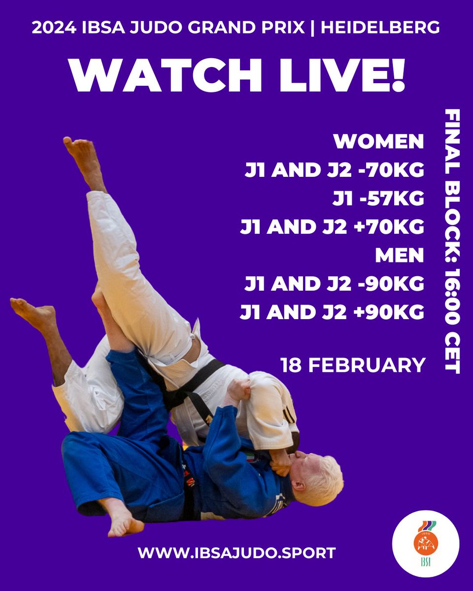 Do you want some more? Were back live from Heidelberg, offering you another day of the world's best judo right where you are! Preliminaries start shortly with the final block at 16:00 CET You don't want to miss it at ibsajudo.sport! @teamdpara | #Heidelberg2024